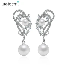 LUOTEEMI AAA циркониевые серьги с жемчугом, корейский популярный дизайн, циркониевые серьги с жемчугом, Женские Ювелирные изделия, Прямая с фабрики