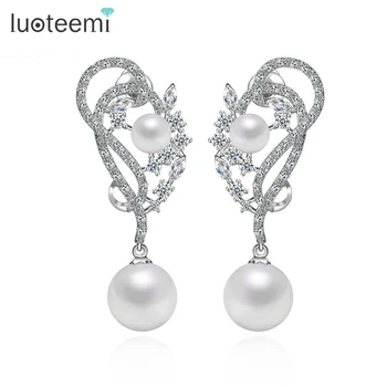

LUOTEEMI AAA Zircon Crown Created Pearl Earrings Korean Popular Design Zircon Pearl Earrings Women Jewelry Factory Direct Sale