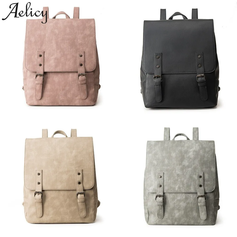 Aelicy bags women Girl Pu Models Trend  Backpack  Lady Student College Leather Retro Hasp Shoulder Bag dropshipping