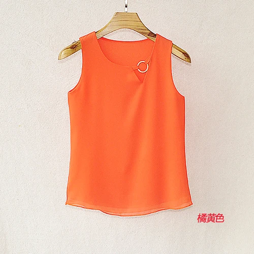 Модные брендовые новые женские майки Топ Летние повседневные рубашки размера плюс без рукавов самосовершенствование блузка двухслойные шифоновые блузки - Цвет: Orange