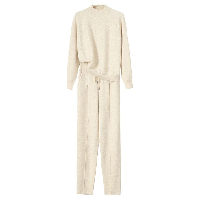 Tracksuits Limited Wool Bamboo Fiber Full O neck High end Cashmere Knitted Suit 2018 Winter New