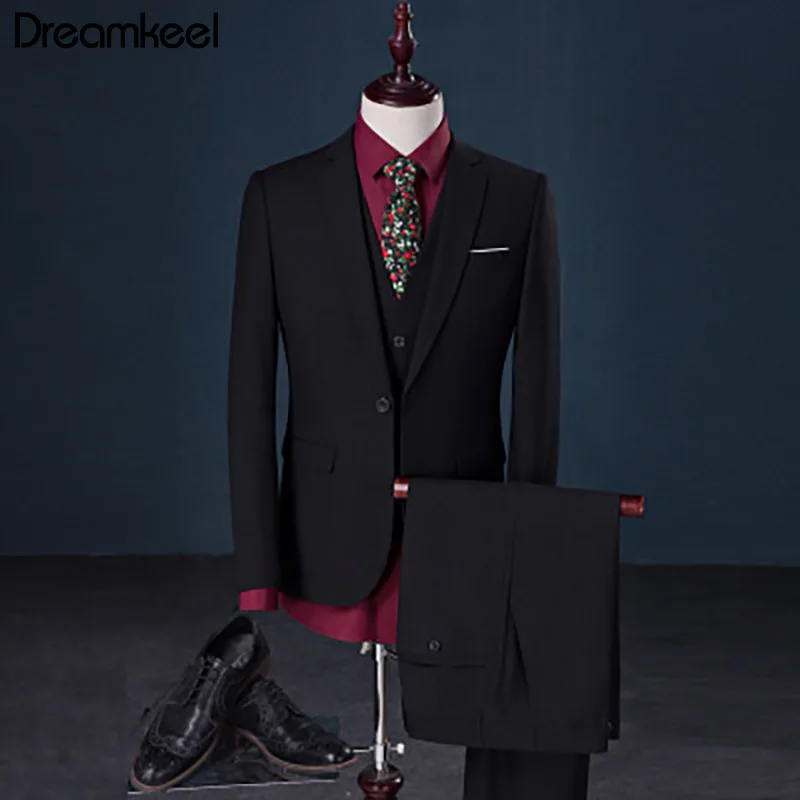 Известный бренд мужские свадебные костюмы для жениха плюс Размеры 4XL комплект из 3 предметов(куртка+ жилет+ брюки) Slim Fit строгий костюм мужской - Цвет: Черный