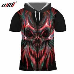 UJWI 3D Hood футболки мужские 3d Digi принт цветные худи с черепом футболки Hombre короткий рукав шнурок футболка унисекс Топы майки