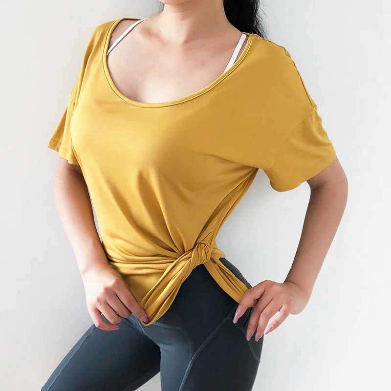 Mermaid Curve Breathable Quick-Dry Short Sleeved O-Neck Running T-shirt Yoga Exercise T-shirt Loose Fitness Sport Tees Top