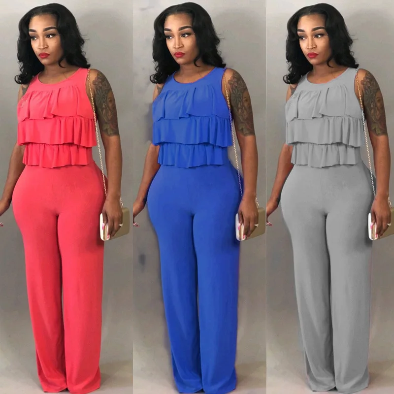 Solid Color Loose Long Jumpsuits Casual Summer Woman O