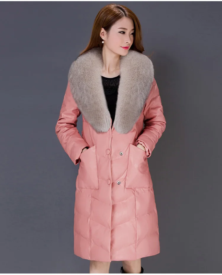 AYUNSUE Новая мода Зима куртка из искусственной кожи Для женщин Длинные искусственного меха Толстая вниз хлопок женский пальто плюс Размеры 4XL LX944 - Цвет: pink