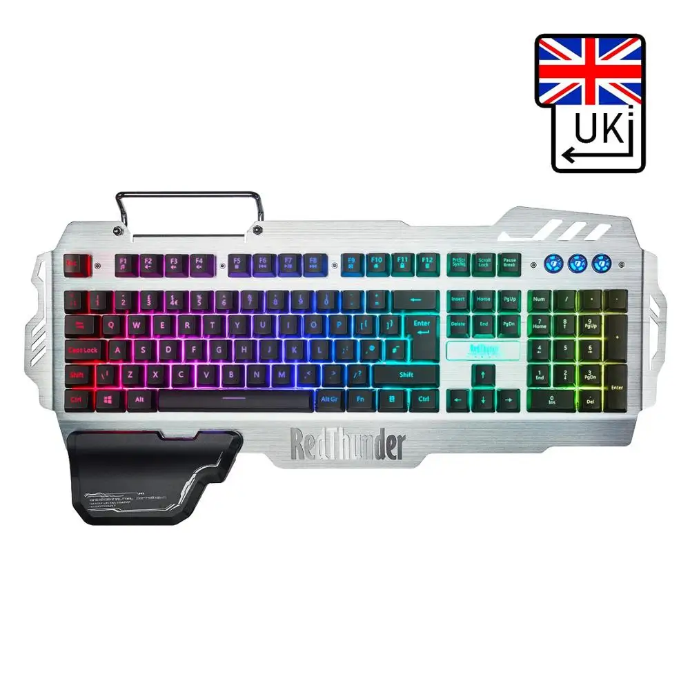 Проводная игровая клавиатура RedThunder K900 RGB с подсветкой 25 клавиш, эргономичная клавиатура с защитой от привидения для настольных игр и набора текста - Цвет: UK Layout