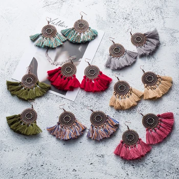 

Vintage Boho Ethnic Round Dangle Statement Fringe Tassel Drop Earrings for Women Wedding Party Anniversary Jewelry Ornaments