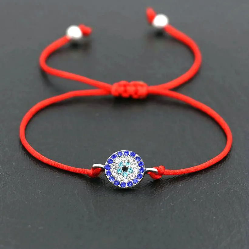 

Silver Color Shiny Zircon Blue Evil Eye Bracelets Men Love Red Thread String Chakra Bracelet For Women Couples Lucky Gift