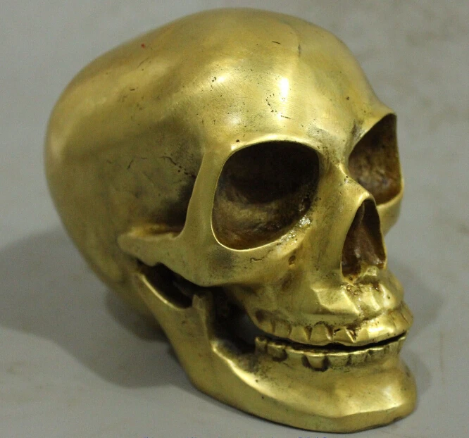 

004182 Chinese Folk Copper Bronze Skeleton Devil's Skull death-head Rohan head Statue