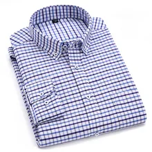 Новое поступление удобные Оксфордские хлопковые рубашки на пуговицах с длинным рукавом, легко ухаживающие облегающие мужские повседневные рубашки в клетку, не выцветающие мужские топы
