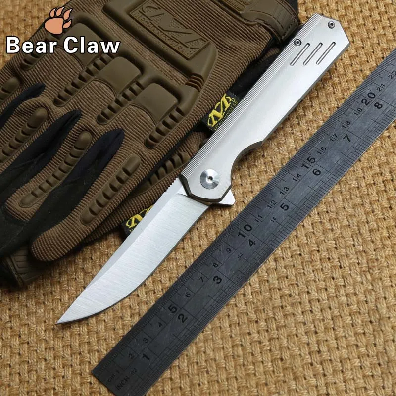 Bear claw three lines Flipper folding knife M390 blade titanium handle