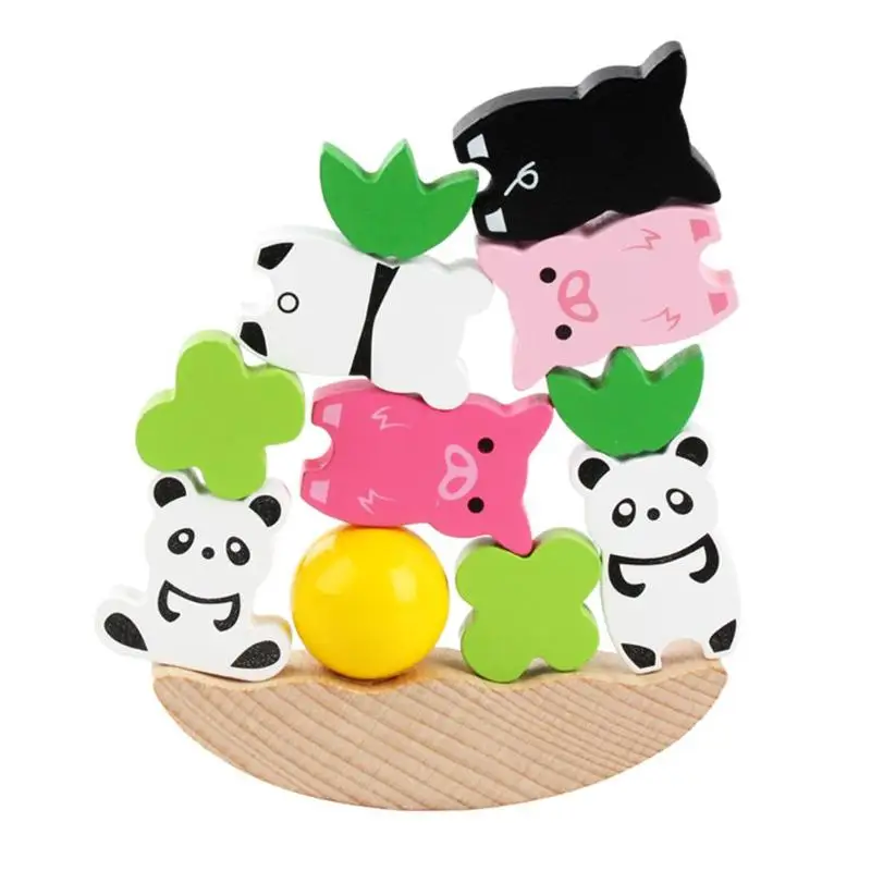 Kids Development Wood Blocks Montessori Teaching Aids ToysMoon Balancing Frame Baby Early Learning Toy Colorful Animal - Цвет: Красный