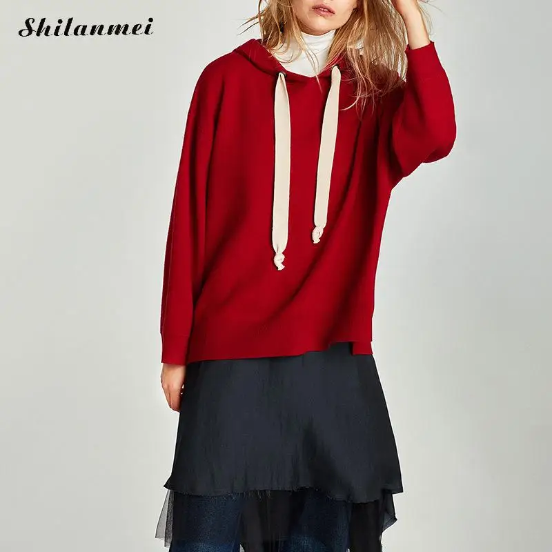 Casual Tracksuit Women Red Black Long Sleeve Hoodies Hooded Pullovers