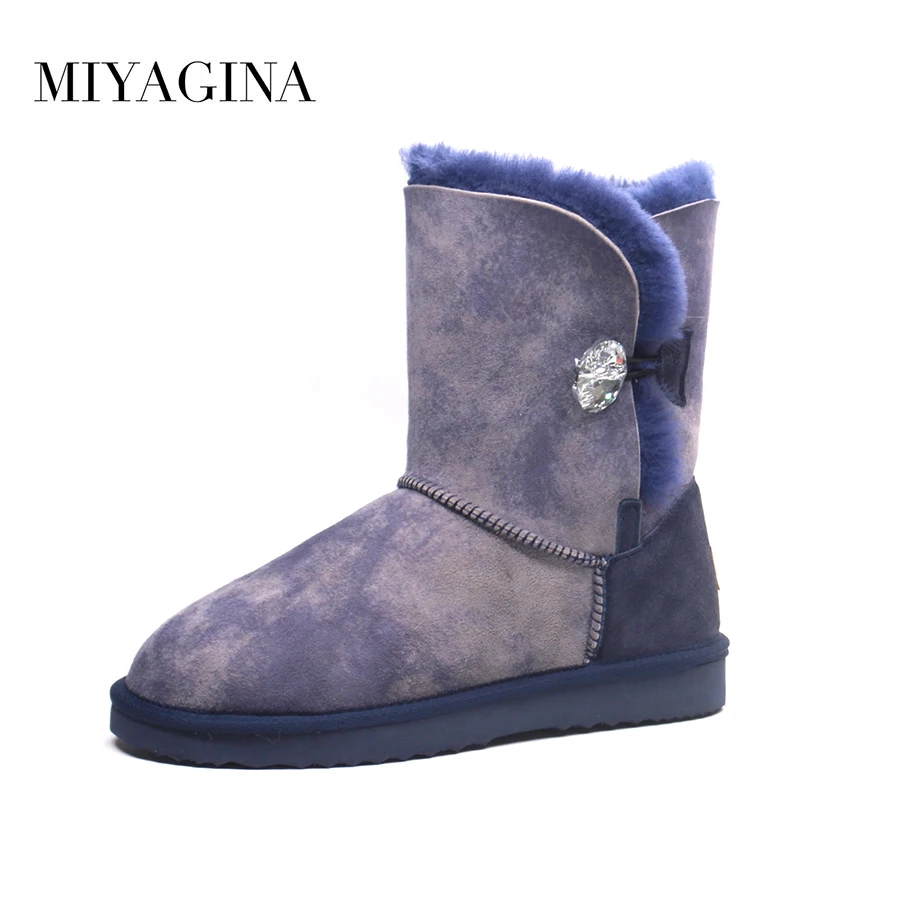 

Top Quality New Genuine Sheepskin Leather Mid-calf Snow Boots Natural Fur Botas Mujer Fashion Waterproof Real Wool Women Shoes