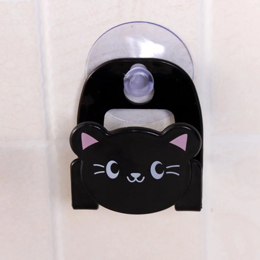 OUNEED милый кавайный мультяшный медведь настенный тип коробка для хранения для ванной животное кошка мыло Бар держатель Кухонные инструменты губка дренажная полка - Цвет: Черный