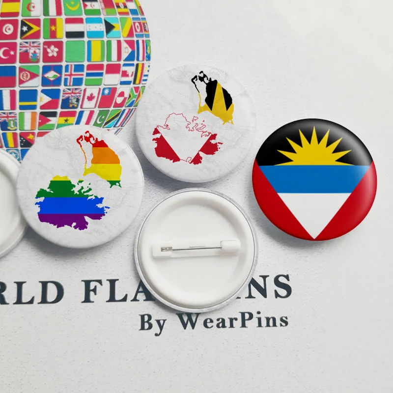 Antigua and Barbuda Flag Map Tin Button Pins LGBT Gay Rainbow Pride Badges | Украшения и аксессуары