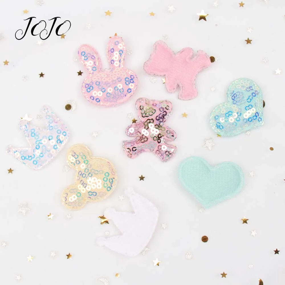 

JOJO BOWS 10pcs Sequin Embroidery Patches Heart Crown Bow Mickey Bear Rabbit Pattern Accessories For Needlework Garment Sewing