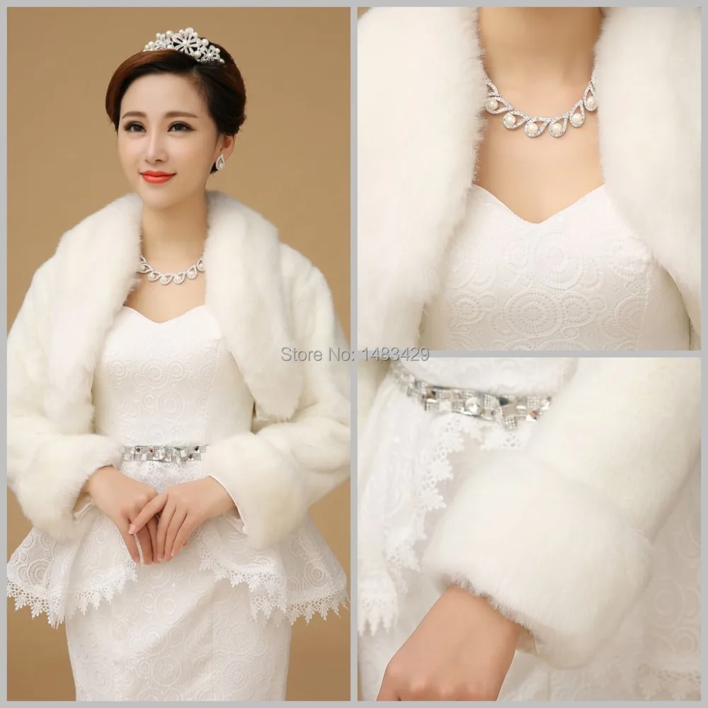 White Long Sleeve Faux Fur Winter Wedding Coat Bridal Wrap 2015 Cloak Cheap China Party Warm For Dresses Swing Thick |