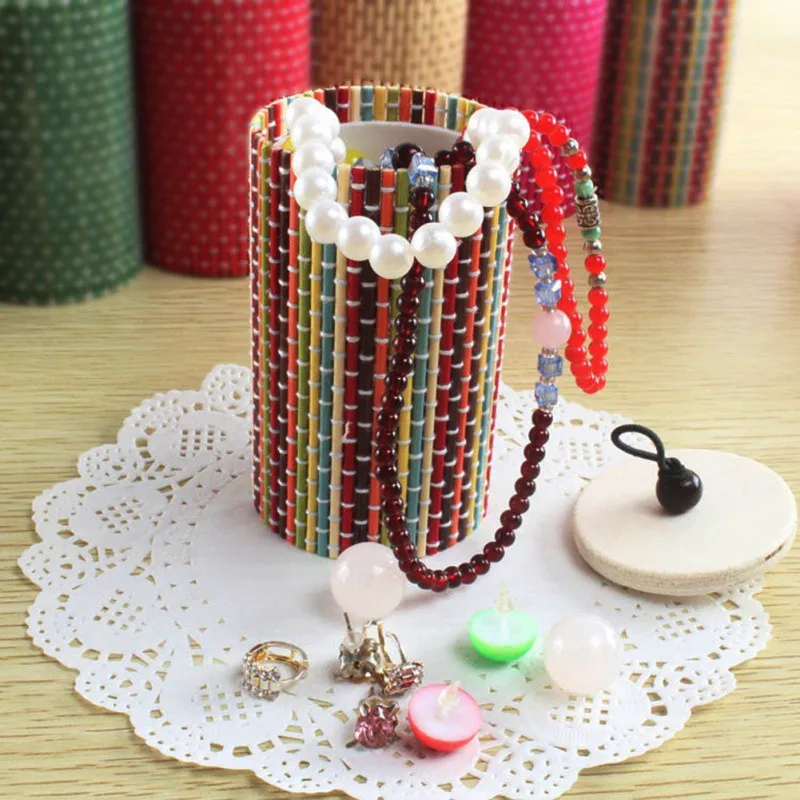New Round Bamboo Curtain Jewelry Cotton Swab Toothpick Storage Box Home Storage Box