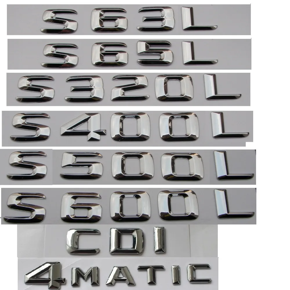 

Chrome Trunk Letters Badge Emblems for Mercedes Benz S55 S63 AMG S400L S500 S500L S600L S320L V8 BITURBO 4MATIC HYBRID