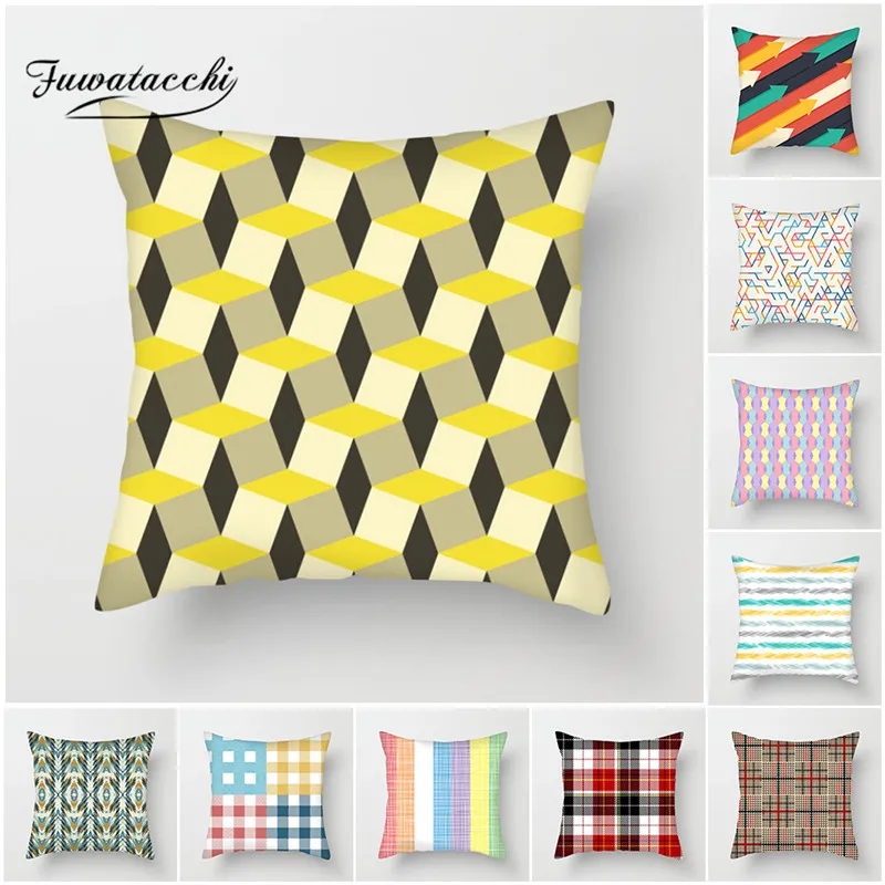

Fuwatacchi Fluorescent Yellow Geometric Cushion Cover Striped Diamond Wave Throw Pillow Cover for Home Chair Decorative Pillows