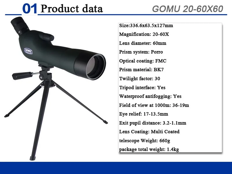 Телескоп Gomu 20-60X60 монокулярный зум HD регулируемые зрительные прицелы с портативным штативом Telescopio для охоты наблюдения за птицами