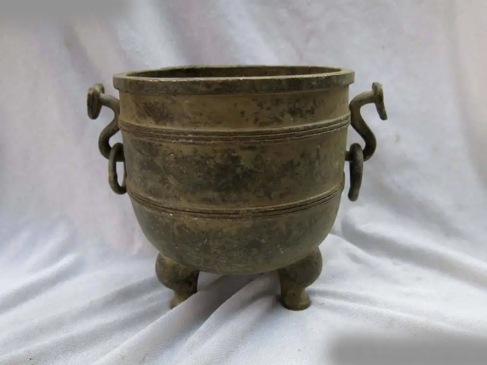 

DS China old bronze copper carved fine as one wishes Incense burner censer Statue