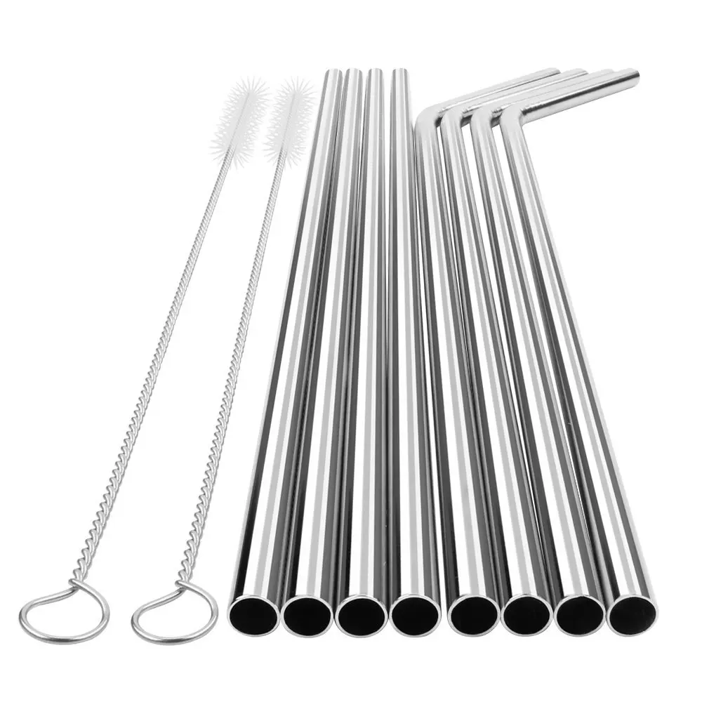 Set of 8 Stainless Steel Straws Ultra Long 10.5 Inch Drinking Metal