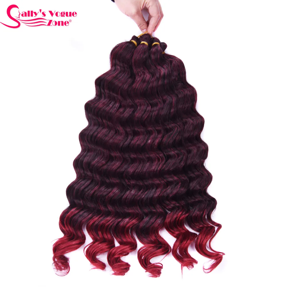 Sallyhair High Temperature Synthetic Deep Wave Twist Crochet Braids Black Color Bulk Hair Extension  (20)