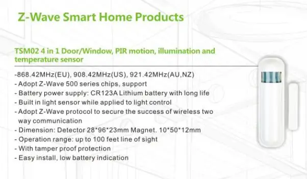 TSM02 PIR+ дверь/окно+ Подсветка+ Температура 4 в 1 мульти-датчик Автоматический отчет о состоянии открытия/закрытия и состоянии батареи