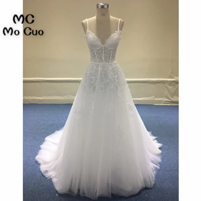 Lacey Sheer Wedding Dress Spaghetti Strap