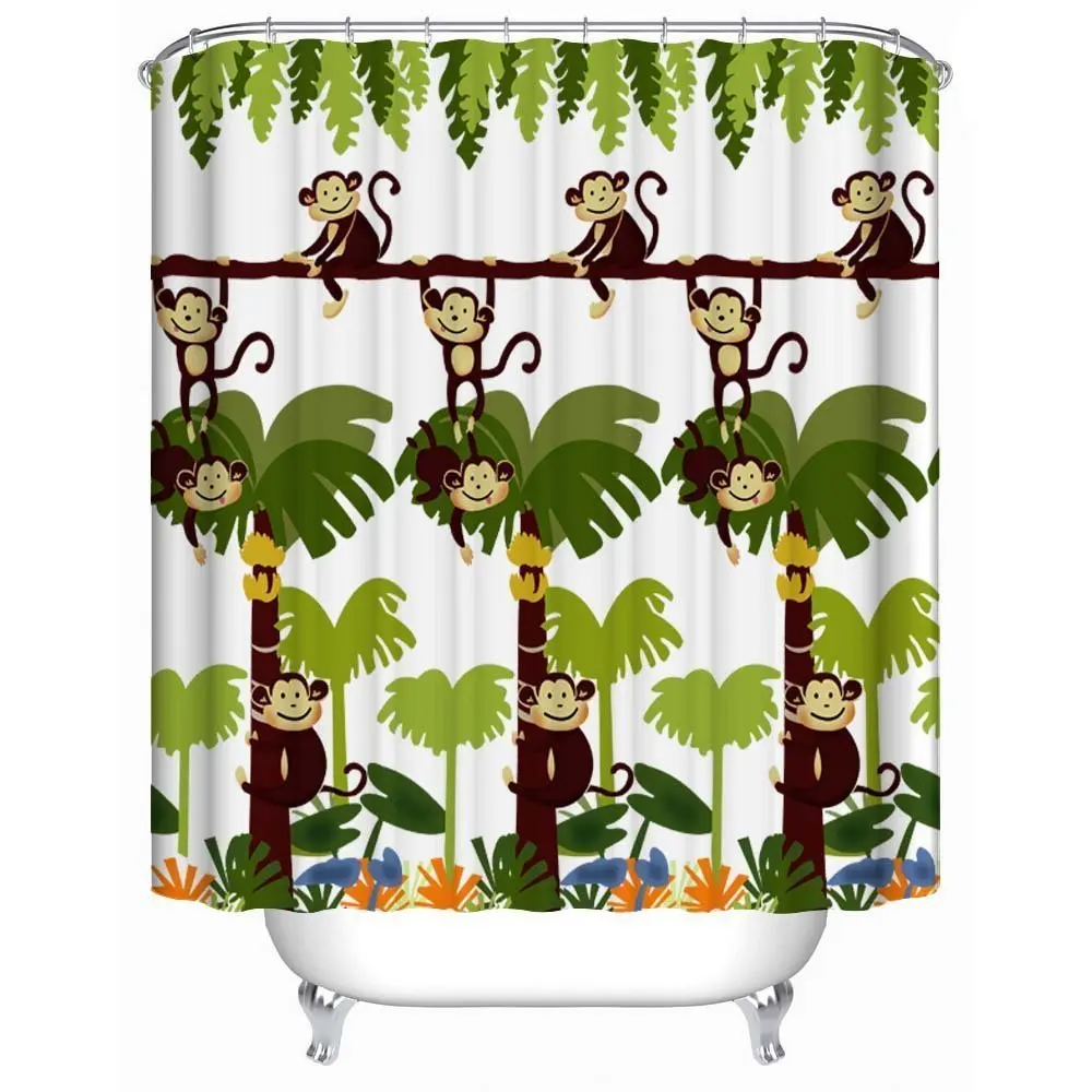 Monkey Bathroom Decor Monkey Shower Curtain with 12 Shower Hooksin