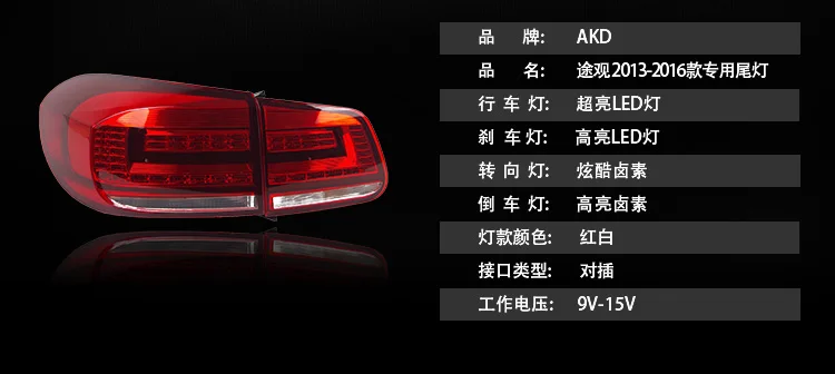AKD автомобильный Стайлинг задний фонарь для VW Tiguan задний светильник s Tiguan светодиодный задний светильник светодиодный сигнальный светодиодный DRL Стоп задний фонарь аксессуары