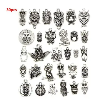 

30 Pcs Handmade DIY Bracelet Necklace Accessories Owl Shape Pendant Set Ancient Jewelry Decoration