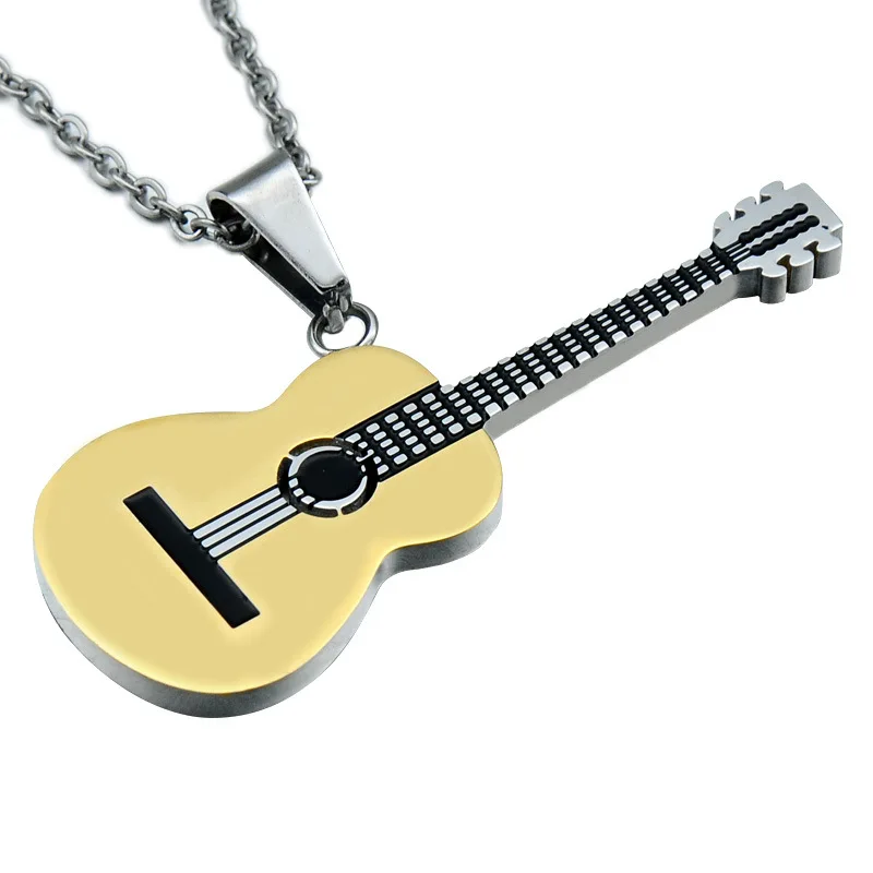 3 Colour Titanium Stainless Steel Pendant Necklace Two Tone Gold Color Music Guitar Necklaces for Men/Women Jewelry For Gift|guitar necklace|pendant necklacenecklace for men - AliExpress