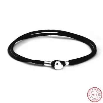 

Cheap 925 Sterling Silver Heart-shaped Clasp Black Double Moments Fabric Cord Bracelets for Women Jewelry Making Wholesale PL801