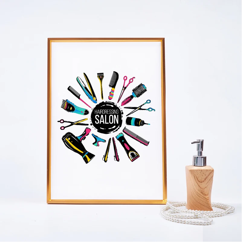 Colorful Hairdresser Decorative Set Barber Canvas Painting Shop Decoration