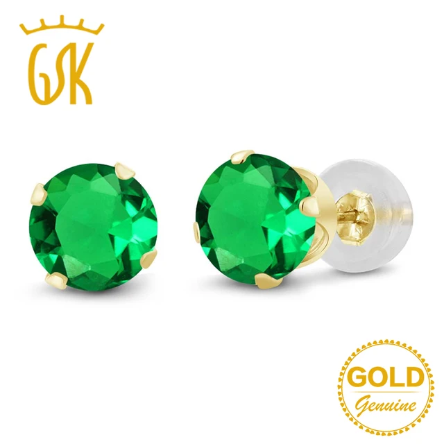 Gemstoneking Gold Jewelry 1 54 Ct Round 6mm Green Nano Emerald Stud Gemstoneking Gold Jewelry 1 54 Ct Round 6mm Green Nano Emerald Stud Earrings 14k Yellow Engagement