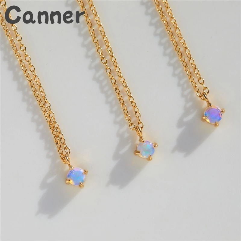 

Canner 2019 Trendy Blue Opal Necklace Women Gold Pendant Necklaces Charm Fashion Collar Clavicle Chain Necklace Jewelry A40