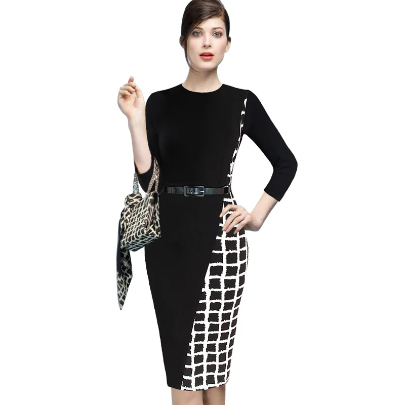 Womens Elegant Asymmetric font b Tartan b font Check Plaid Colorblock Contrast Patchwork Wear to Work