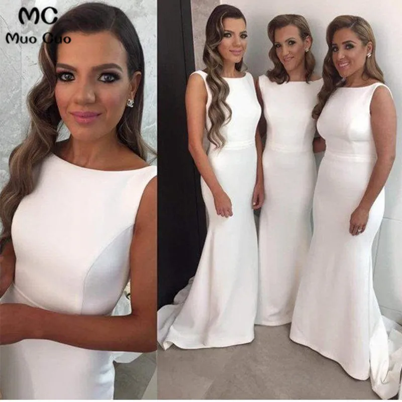 Charming White Simple Sexy Mermaid Women Elegant Long Wedding Party Bridesmaid Dresses5