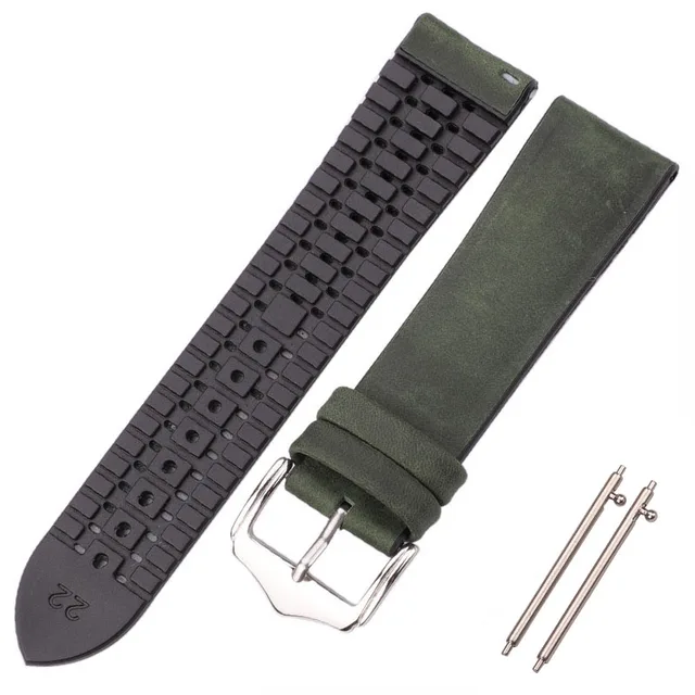 HENGRC Cowhide And Silicone Watch Strap Bracelet 18 20 22mm Men Women Waterproof Breathable Watchbands Watches Clock Accessories Deep Green