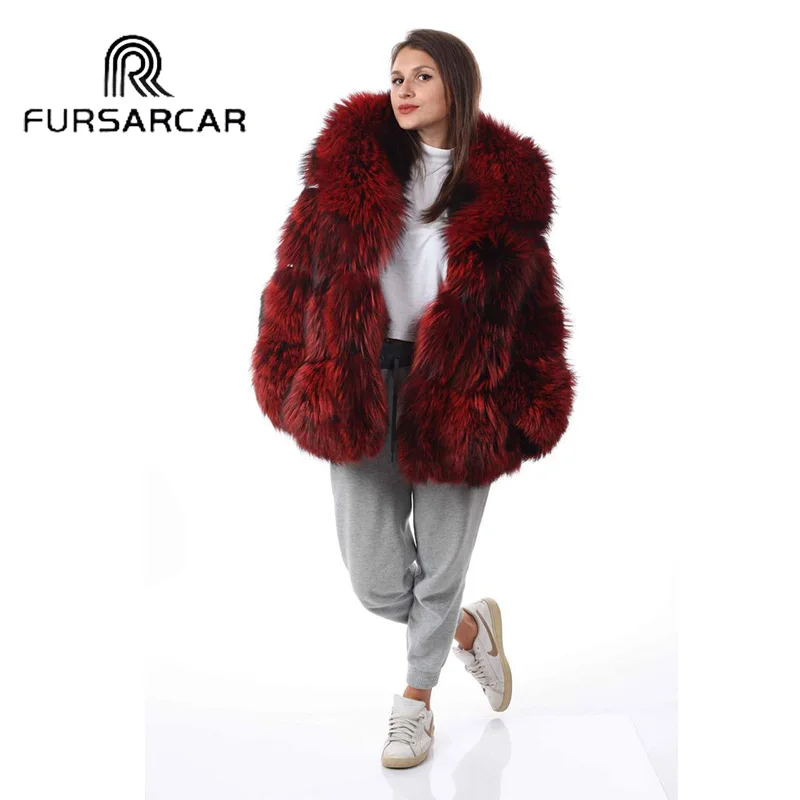 FURSARCAR реальные шубы Для женщин 2018 новые зимние из натуральной кожи женский Silver Fox Меховая куртка толстые теплые пальто с мехом лисы с