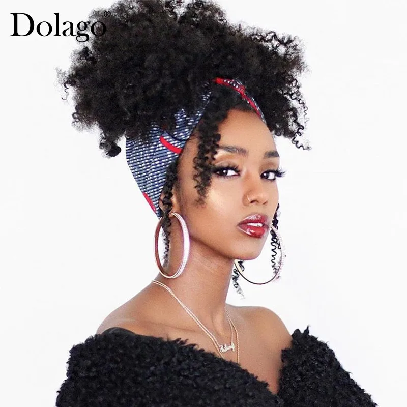 

Natural Black Ponytail For Women 1 Piece Afro Kinky Curly Ponytails Clip In 100% Human Hair Dolago Hair Products Remy