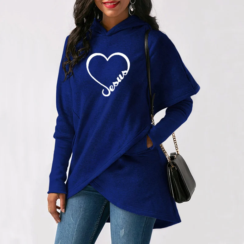 Women Hoodies Sweatshirts 2019 New Love Heart Jesus Faith Print Long Sleeve Hoodies Christmas Warm