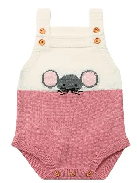 От 0 до 3 лет, Модный комбинезон для маленьких мальчиков, смешной Рисунок медведя, Вязаный комбинезон для новорожденных девочек, Комбинезоны на весну для детей, цельная одежда - Цвет: 82W347 Pink