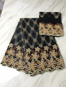 

Black Color Bazin Riche Lace Fabric With Beaded Embroidered Beaded Basin Fabric And 2 Yards Net Blouse Style For India Wedding