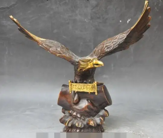 

S5458 China Bronze Gilt Fly Arabia Hawk Eagle King Bird Handshake Dazhan HongTu Statue