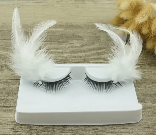 

white Feather False Eyelashes Fake Eye Lashes Fashion party Studio Party Make Up
